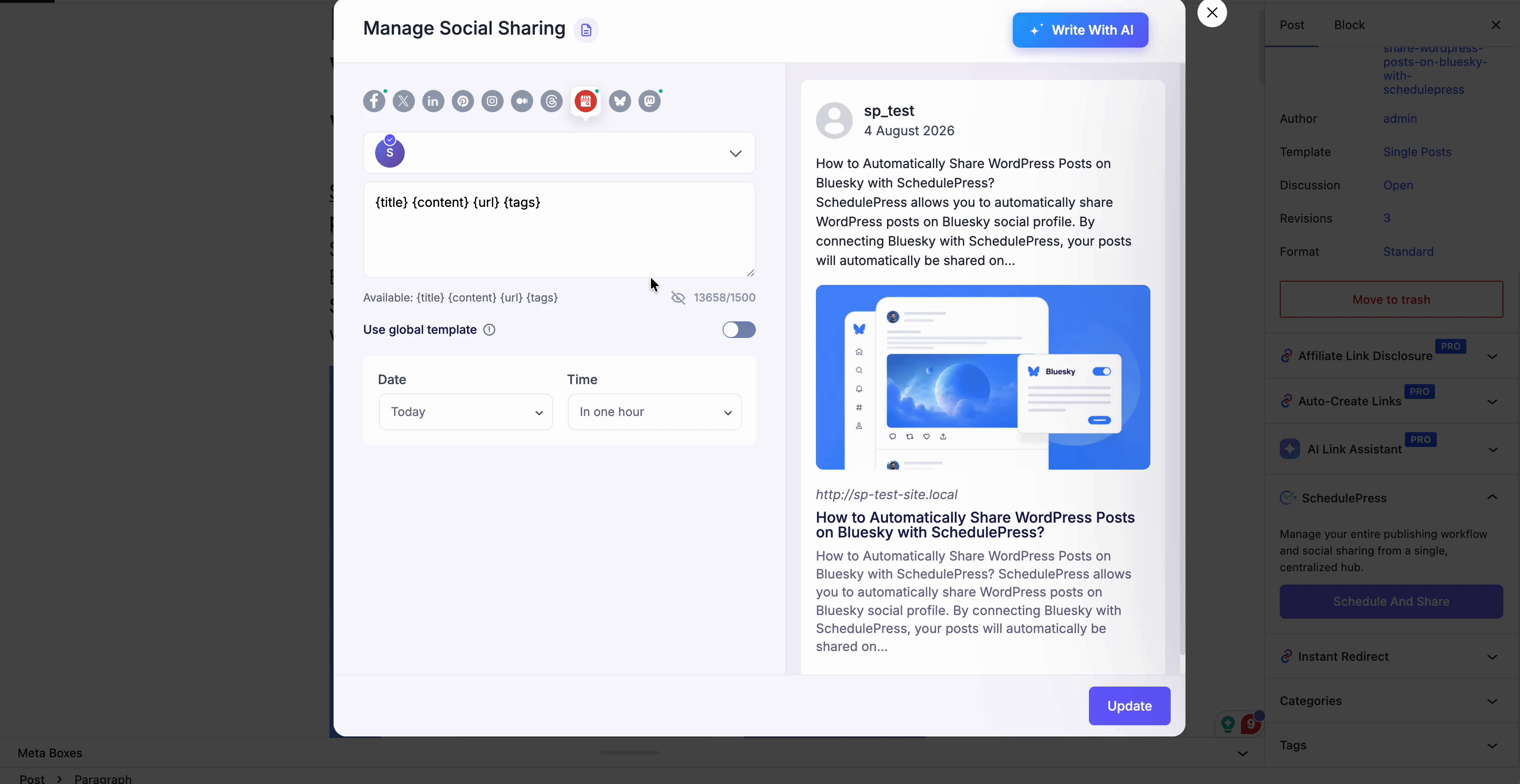 How to Manually Integrate WordPress with Google Business Profile for Auto Post Sharing? - WPDeveloper social sharing message to showcase as captions
