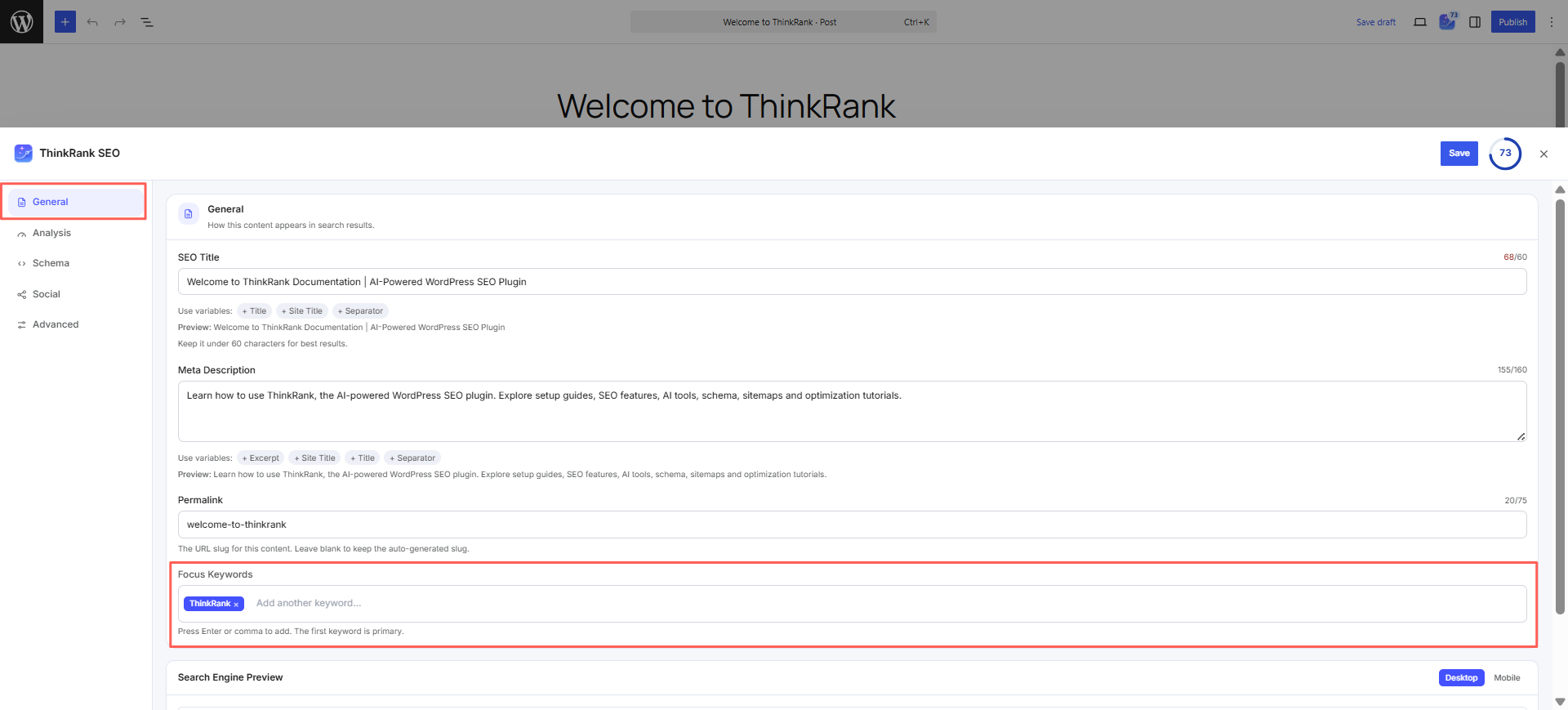 Introducing ThinkRank: The AI SEO Plugin for WordPress by WPDeveloper - WPDeveloper Set up to five focus keywords per post, with the primary keyword listed first.