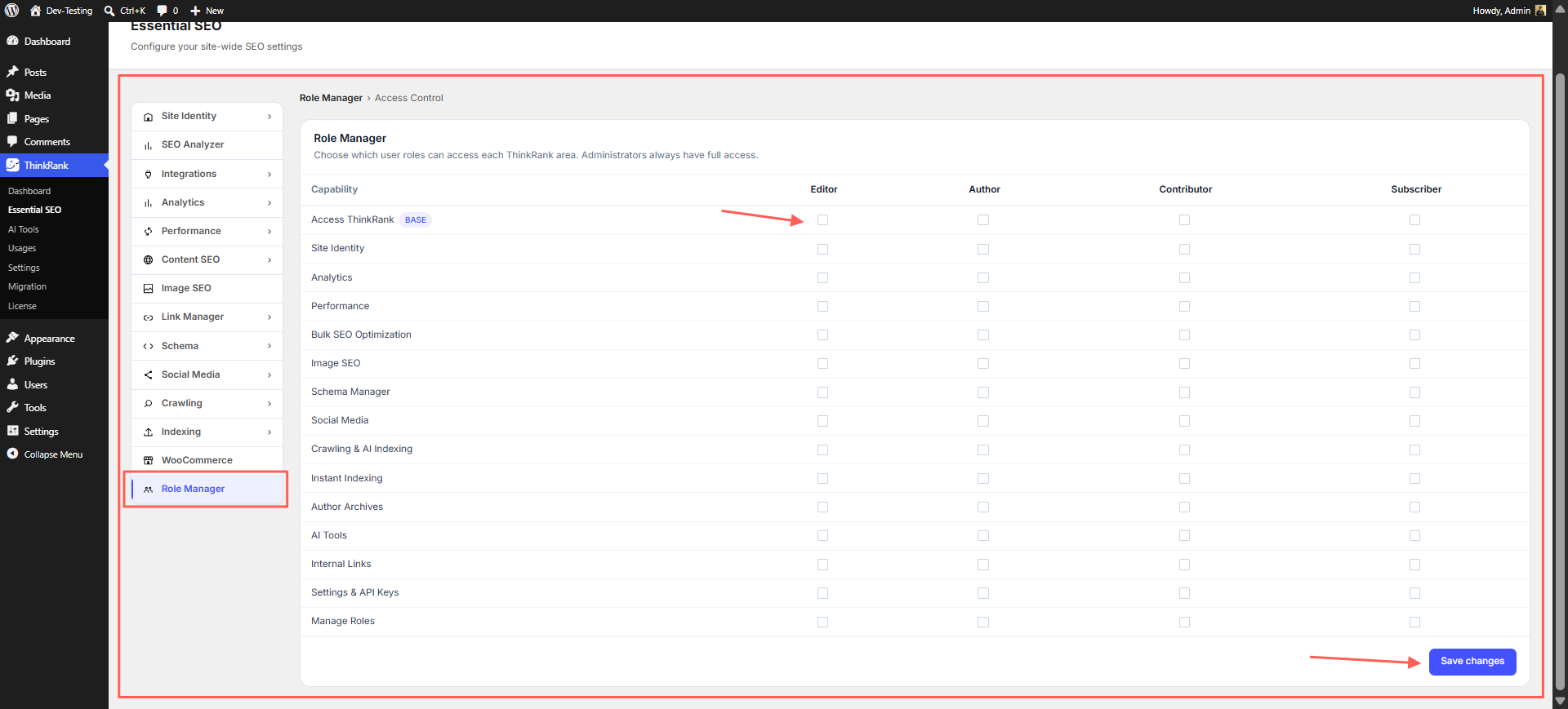 Introducing ThinkRank: The AI SEO Plugin for WordPress by WPDeveloper - WPDeveloper A capability matrix that controls exactly which ThinkRank areas each role can reach.