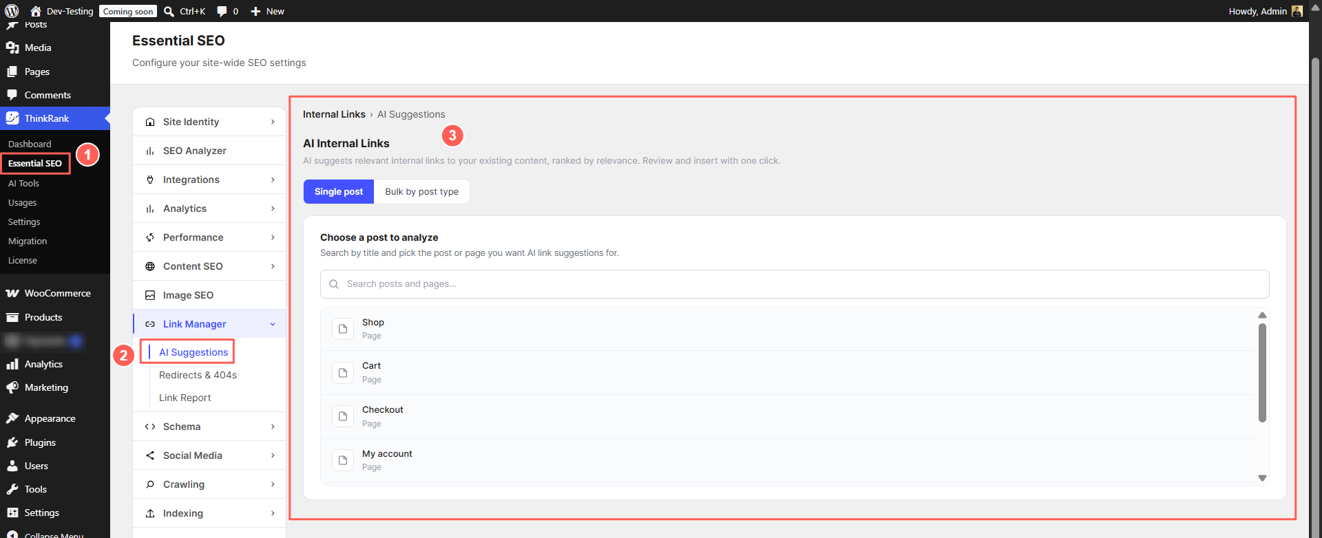 Introducing ThinkRank: The AI SEO Plugin for WordPress by WPDeveloper - WPDeveloper Relevance-ranked internal link suggestions, available per post or in bulk by post type.