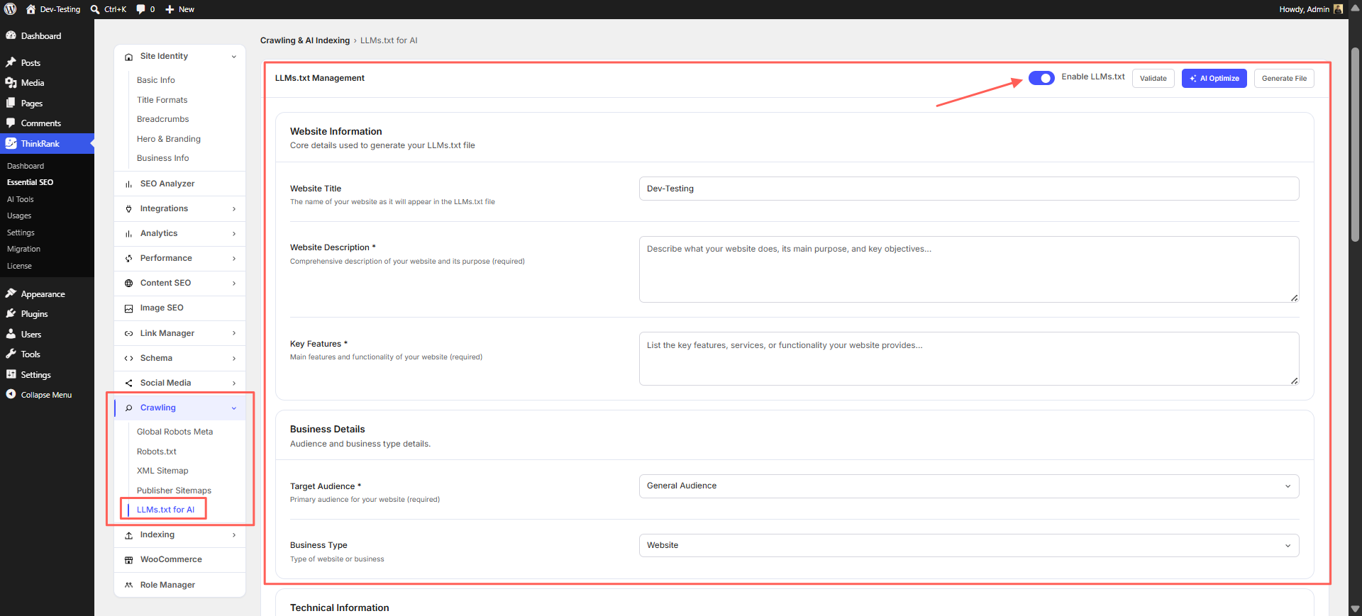 Introducing ThinkRank: The AI SEO Plugin for WordPress by WPDeveloper - WPDeveloper llms.txt management with AI optimization, validation and one-click file generation.