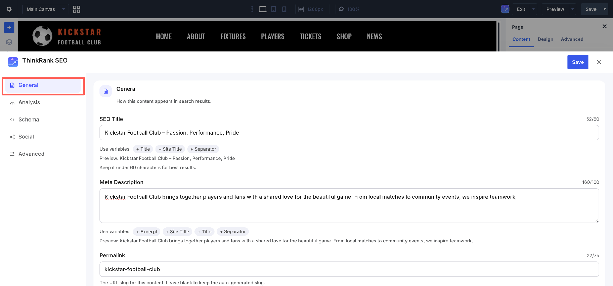 Introducing ThinkRank: The AI SEO Plugin for WordPress by WPDeveloper - WPDeveloper The full ThinkRank SEO panel opening inside the Divi Visual Builder.