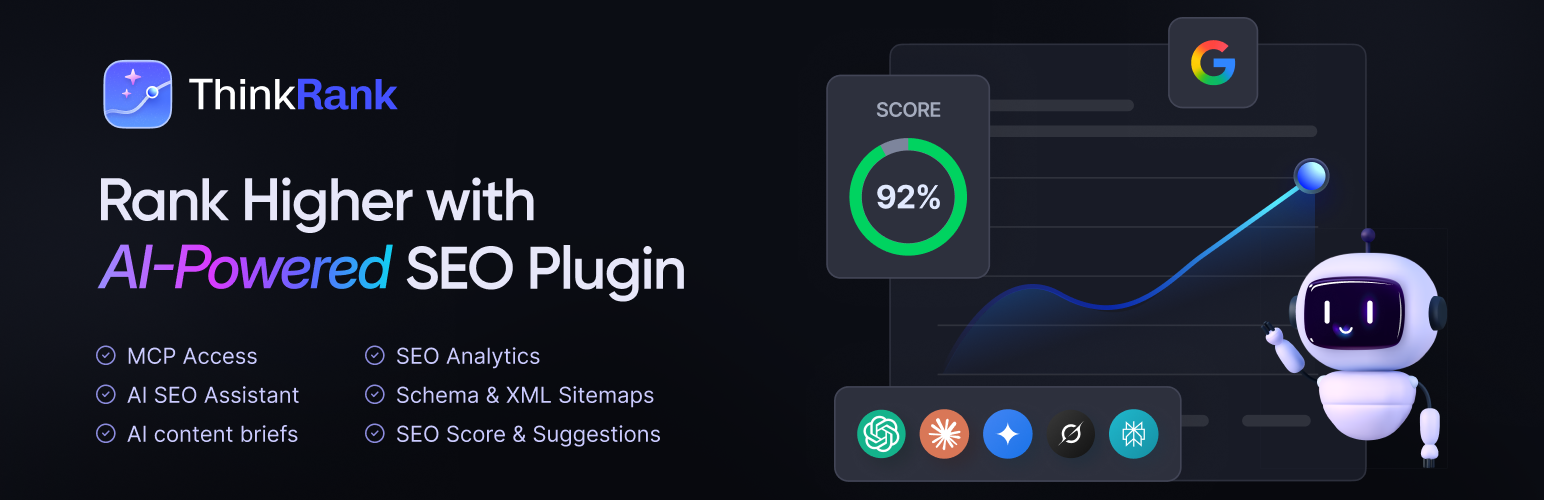 Introducing ThinkRank: The AI SEO Plugin for WordPress by WPDeveloper - WPDeveloper ThinkRank- WordPress.org Banner